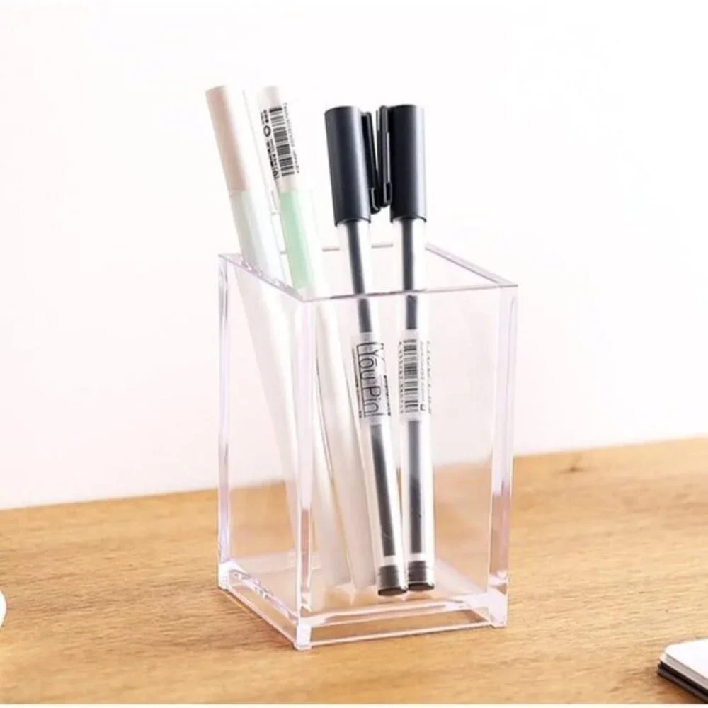 3-Pack Clear Acrylic Makeup Brush & Pencil Holders for Desk or Vanity Storage